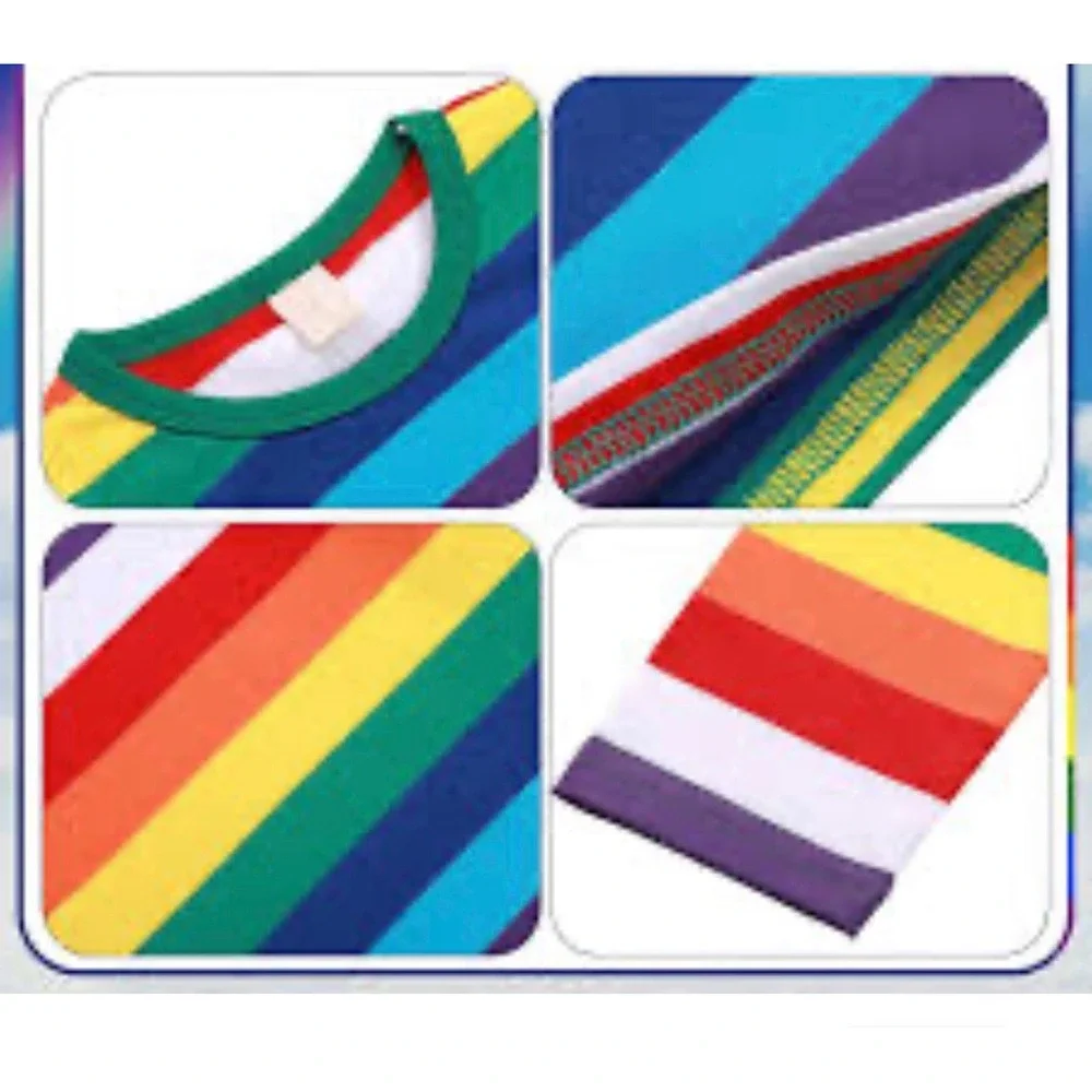 DIY Chucky Costume Set Kids 100cm 3T/4T Rainbow Striped Shirt Patch Tattoos B2